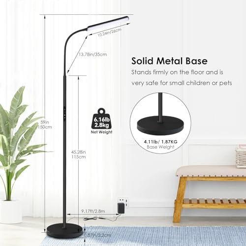 Dimunt LED Floor Lamp, Stepless Adjustable 3000K-6000K Colors, Black
