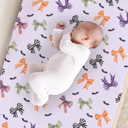 Halloween Bows Pattern Baby Changing Pad Cover, Unisex Fall Winter Holiday Nursery Diaper Changing Table Pad Mat Sheet for Boys Girls-16x32