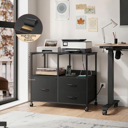 DEVAISE 3 Drawer Mobile File Cabinet, Fabric Lateral Filing Cabinet, Black