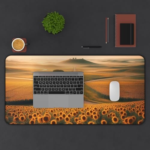 Sunflowers Stretching Across Wide Plains Desk Mat - Vibrant Colors for Your Workspace
