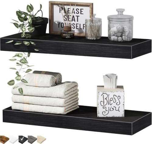 QEEIG Bathroom Floating Shelves for Wall (Black, Set of 2, 15.7")