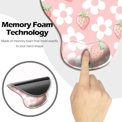 Ergonomic Mouse Pad with Wrist Support,Mouse Pad with Wrist Rest and Coaster Set,Office Supplies Non-Slip Mouse Pads for Desk, Non-Slip Comfortable,Pink Floral