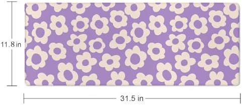 Gaming Large Mouse Pad with Stitched Edges, Vintage Groovy Flowers Purple Desk Mat, Extended Keyboard Pad, Non-Slip Rubber Base Desk Pad for Keyboard and Mouse, 31.5X11.8 inch