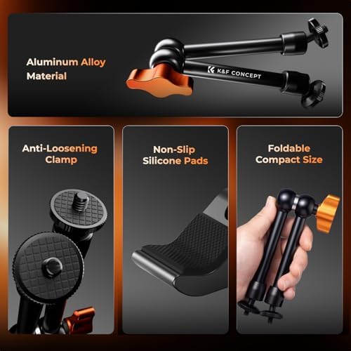 K&F CONCEPT 9.8" Magic Arm Clamp Kit with 1/4" & 3/8" Thread Screw