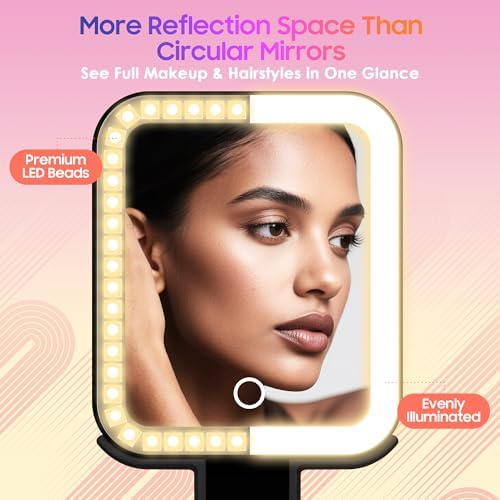 GOMIPURU Magnifying Travel Mirror with Light, 30X/1X Double-Sided Magnifying Mirror with 3 Color Lights, Brightness Adjustable, Foldable Handheld Makeup Mirrors Portable for Travel and Desktop, Dark
