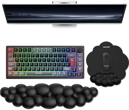 TECKNET Cloud Mouse Pad with Wrist Rest, Ergonomic Cloud Wrist Rest with Non-Slip Base, PU Leather Memory Foam Mouse Pad Wrist Support for Keyboard and Mouse, Pain Relief for Typing, Gaming, Black