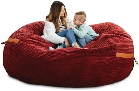 Big Joe Fuf 8Ft Giant Foam Bean Bag Chair, Oversized Couch with Removable Cover for Kids, Teens, Adults, Deep Terracotta Corded Plush, 8 Foot