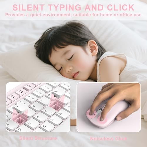 Wireless Keyboard and Mouse Combo Silent for Office and Home(Pink-B)