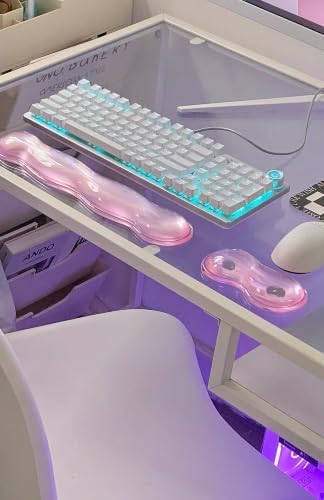 Mouse Pad with Wrist Rest, Soft Cloud Gel Keyboard Mouse Pad Set with Hand Wrist Support, Cute Non Slip Office Desk Accessories for Comfort/Pain Relief/Computer/Laptop (Pink Wave)