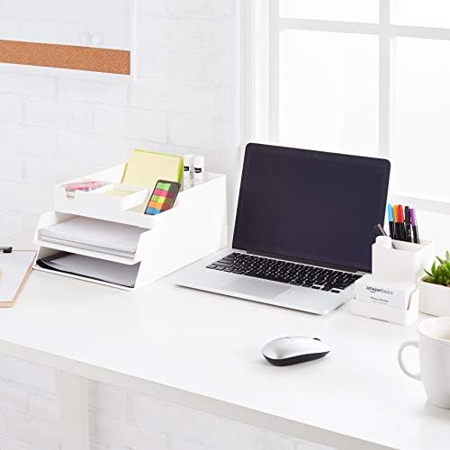 Amazon Basics Plastic Desk Organizer Pen Cup White