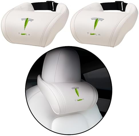 Car Headrest Neck Pillow Support Ergonomic, with Valve Stem Covers Accessory for Driving Seat Fatigue Relief Compatible with Model S X 3 Y & Cybertruck - 2 Pieces