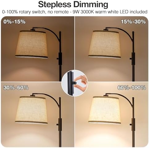 AIDENOEY Brown Floor Lamp with Table, Dimmable Standing Lamp, Living Room