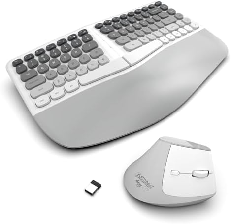 Ergonomic Wireless Keyboard and Mouse Set with Wrist Rest, Compact 85-Key Keyboard, No Independent Numeric Keypad, Gray and White Gradient