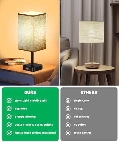 cozoo RGB Remote Bedside Lamp 16 Color Dimming for Nightstand Table Brown