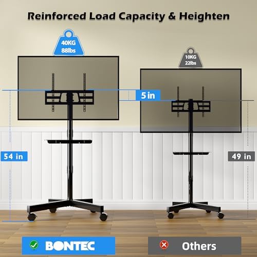 BONTEC Rolling TV Stand with Tilt,Mobile TV Stand Wheels for 23–65 Inch TVs