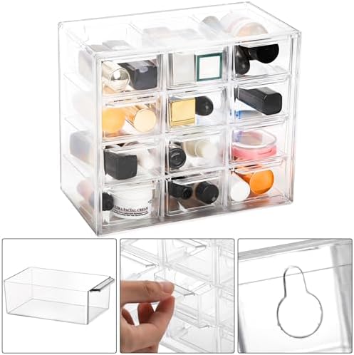 YOUEON 2 Pack Mini Desk Organizer with 12 Removable Drawers, Clear Plastic Desktop Drawer Organizer, Desk Craft Storage Box for DIY Crafts, Art Supply, Office, Cosmetic, Jewelry