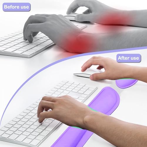 BamLue Keyboard Wrist Rest, BamLue Memory Foam Pad Set for Easy Typing & Pain Relief for Laptop, Office & Home, Ergonomic Sets for Keyboard, Gel Mouse Wrist Rest, Smooth Fiber Cushion Wrist Support