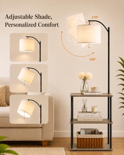 GERGO Floor Lamp with Table, Side Table for Living Room, 3 CCT 9W LED Bulb