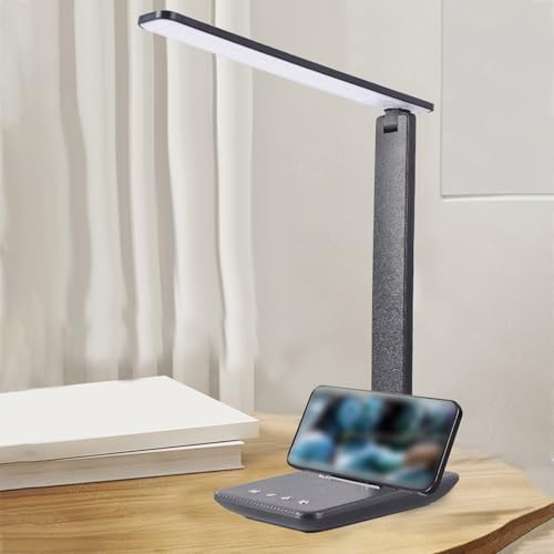 Eye Caring Table Lamp, 180 Adjustable Rotating Foldable Desk Lamp with USB C Charging Port, 5 Color Temperatures 5 Dimming Levels (Black)