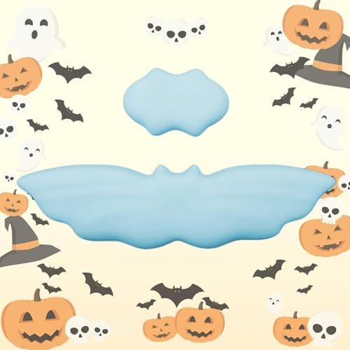 Halloween Bat Keyboard Wrist Rest Set, Ergonomic PU Leather Wrist Support for Keyboard & Mouse, Soft Memory Foam Wrist Pad with Non-Slip Base for Office, Gaming, Laptop & Compute(Blue)