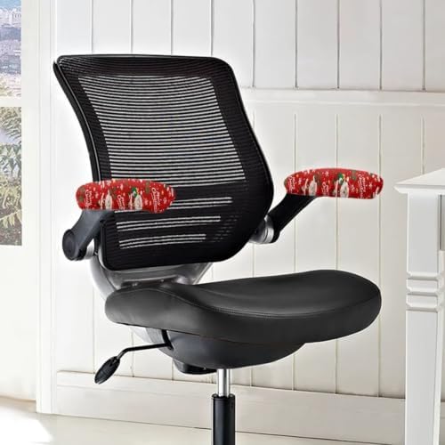 Santa Claus Print 2 Pcs Office Chair Armrest Covers, Christmas Tree Printed Soft Comfy Computer Chair Arm Covers, Removable Stretchy Office Chairs Cover for Computer Rotating Boss Chairs