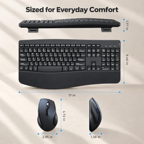 Wireless Keyboard and Mouse Combo, 2.4G Ergonomic Wave Keys, Black