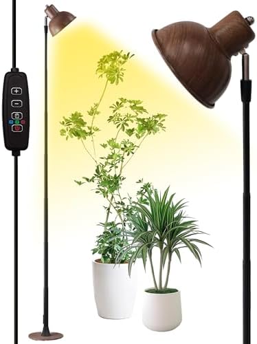 yadoker Plant Grow Light for Indoor Plant, Walnut Wood Grain LED Grow Light,Elevating Plant Lamp,Height Adjustable,Automatic Timer with 8/12/18Hours,10-Level Brightness,Ideal for Large Plant Grow