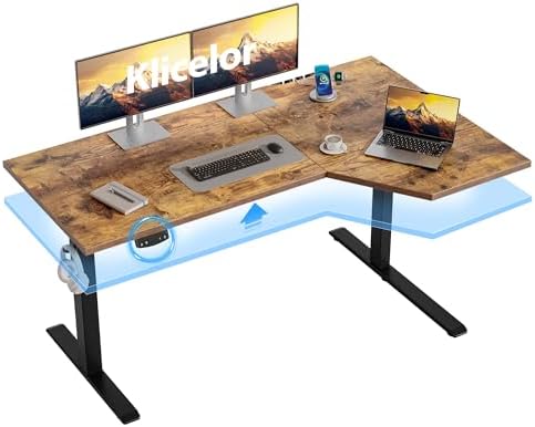Klicelor L Shaped Standing Desk 55 x 31.5 Inch, Electric Height Adjustable Corner Desk for Home Office Workstation, Ergonomic Sit Stand Computer Table with Memory Controller, Rustic Brown
