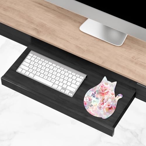 Funny Mouse Pad Cute Cat Shape Office Desk Accessories Decor for Women 9.65 x 8 Inch Small Mousepad with Non-Slip Rubber Base Washable Waterproof, Pink Flower