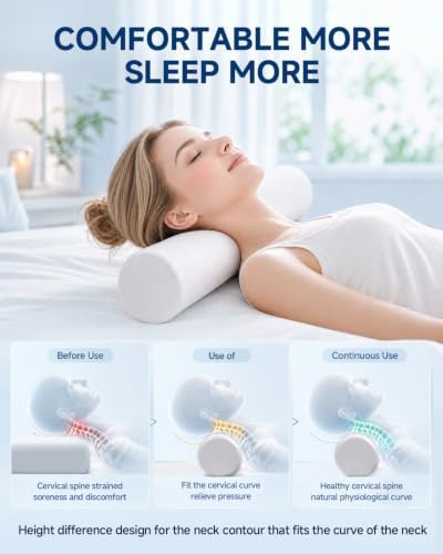 SMDR Cervical Neck Pillow for Pain Relief Sleeping, Memory Foam Neck Roll with Firm Ergonomic Support, Round Bolster for Neck and Shoulder Comfort, Washable Cover, 4.71" x 23.61"