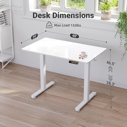 Claiks Glass Standing Desk 40x24 Inch White
