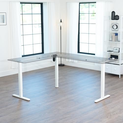 VIVO White Electric Corner 3 Leg Standing Desk Frame, DESK-E375W