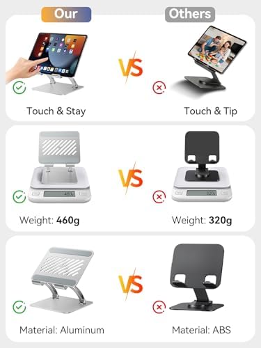 tounee Tablet Holder Stand, Dual Rod Adjustable Aluminum Desktop Stand, Compatible with 4.7-16.9" iPads, Surface Tablets, Portable Monitors, Kindle & More (Silver)