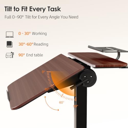 ROMOON Rolling Standing Desk with Wheels, Portable 24 inch Sit-Stand Laptop Cart with Tilt Top and Storage, Mobile Compact Workstation for Home Office and Small Spaces (Walnut)