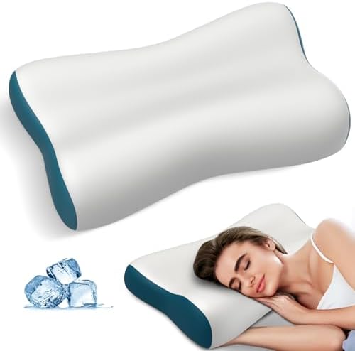 Neck Pillow Contour Memory Foam Pillows for Pain Relief Bed Pillow for Sleeping, Ergonomic Pillow for Neck and Shoulder Pain, Orthopedic Cervical Pillow for Side Back Stomach Sleeper (Grey&Blue)