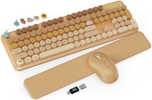 Wireless Keyboard and Mouse Combo, Cute Typewriter, Magnetic Wrist Rest