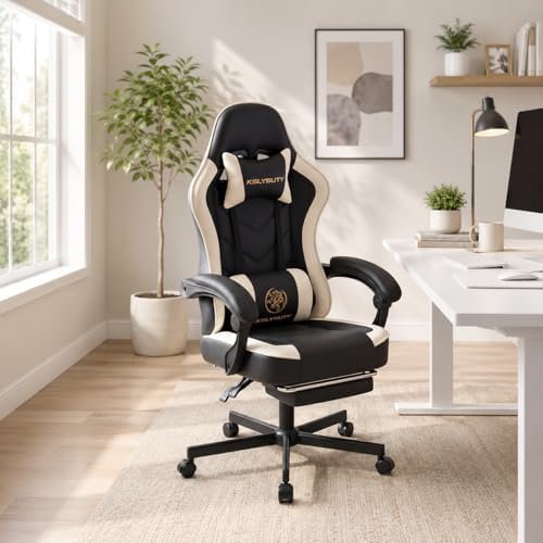 Mistpeople Gaming Chair, Ergonomic High Back Computer Chair with Footrest, Lumbar Support & Pocket Spring Cushion, Comfortable Swivel Home Office Desk Chair for Adults