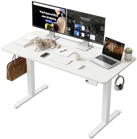 55 Inch Height Adjustable Standing Desk for Home Office, White