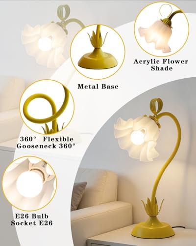 WERFOP Flower Table Lamp Cute Desk Lamp for Bedroom Home Decor (Yellow)
