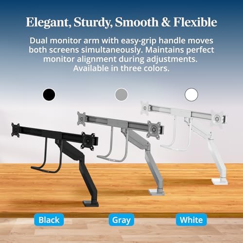 UPLIFT DESK Crestview Align Dual Monitor Arm - Gas Spring Monitor Mount with Adjustment Handle & USB Ports, 13-32” Inch Displays, VESA Compatible, Clamp or Grommet Mounting, Fits Standing Desks (Gray)