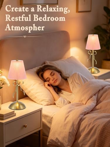 2 Pack Bow Table Lamp,Cordless Rechargeable LED Table Lamps for Living Room
