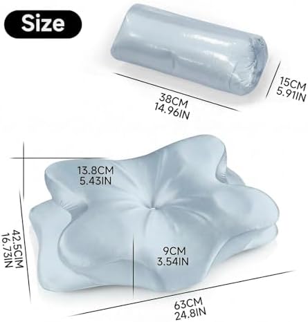 Cervical Neck Pillow for for Neck Support,Ergonomic Memory Foam Contour Pillow with Wrinkle-Resistant Silky Satin Fabric Cover,Orthopedic Bed Pillow for Side,Back,Stomach Sleepers,Blue