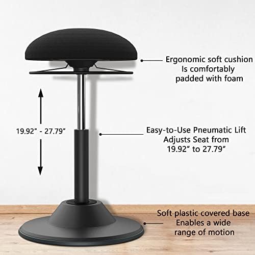 Adjustable Standing Desk Chair - Active Sitting Wobble Stool for Core Strength & Posture, 360° Swivel Leaning Perch Seat for Adults Home Office, Black
