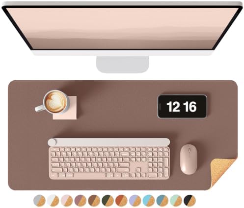 YSAGi Double-Sided Desk Pad, 23.6"x13.7"Leather Desk Mat, Eco Cork Desk Pad Protector,Large Mouse Pad,Waterproof Desk Blotter for Office/Home(Chocolate)