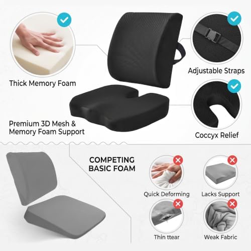 Ergonomic Seat Cushion & Lumbar Support Pillow Set for Office Chair