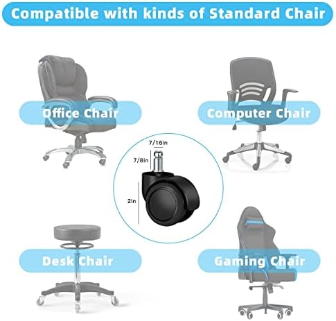 Office Chair Caster Wheels Replacement(Set of 5) for Hardwood Floors and Carpet- Heavy Duty Caster Support up to 1000bls, Office Chair Wheels,2 inch,Universal Size (Black)