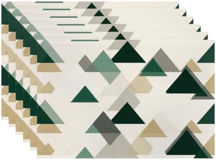 Batmerry Abstract Neutral Tones Placemats, Geometric Art Modern Washable Linen Table Mats for Kitchen Table Double Insulation Decor Dining Set Indoor Outdoor 12X18 in Set of 6