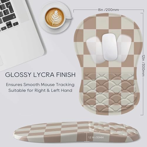 Ergonomic Mouse Pad with Wrist Support, Wrist Rest Mousepad for Carpal Tunnel Pain Relief, Memory Foam with Massage Design, Non-Slip Pu Base for Office and Home,Checkered