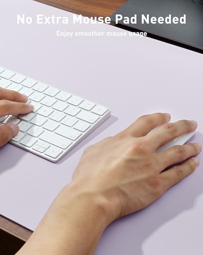 Aothia Faux Leather Desk Mat - Large Mouse Pad, Non-Slip PU Leather Blotter, Waterproof Writing Surface for Office and Home (Soft Lavender, 63" x 17")