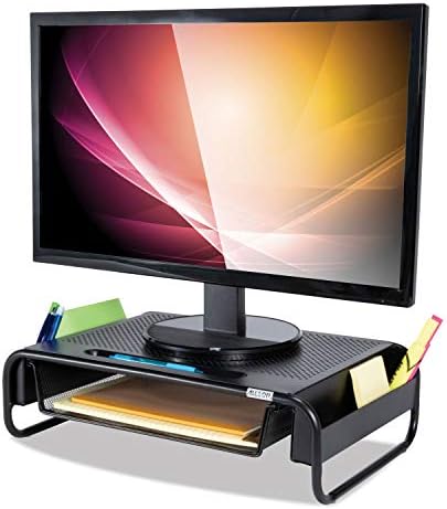 Allsop 32166 Metal Art Organizer 5 Riser Monitor Stand with Drawer and Side Caddies, Black